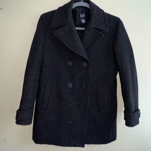 Gap Black Wool Blend Peacoat Women's Size XS Double Breasted Button Front Heavy